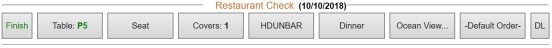Restaurant check screen Header button bar